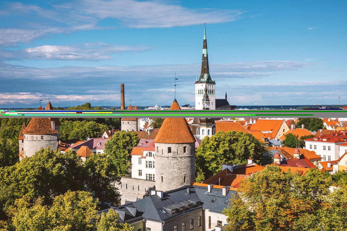 Panoramic view over Tallinn's medieval Old Town with St Olaf's Church tower